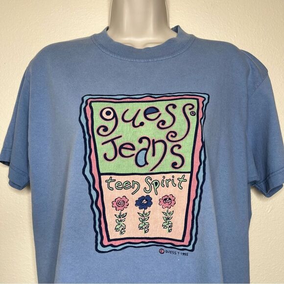 Vintage 90s Guess Jeans Teen Spirit Blue Crew T Shirt Short Sleeve Women Large - Picture 3 of 14